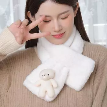 Шарф с изображением медведя, интернет-знаменитость, осень и зима, милая девушка, теплый универсальный плюшевый шарф, утолщенный шейный крест-накрест шарф