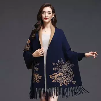 Шарф с кисточками и вышивкой, двусторонний, носимый, длинная шаль с бахромой, для свадебной вечеринки, вечерних платьев