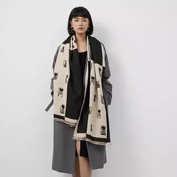 Шарф с кошкой женский осенне-зимний милый утолщенный теплый студенческий шарф двойного назначения 180*65cm коричневый