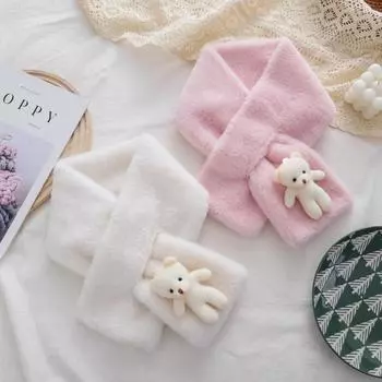 Шарф с медведем женский зимний утолщенный теплый модный универсальный меховой шарф корейская версия меховой милый меховой воротник