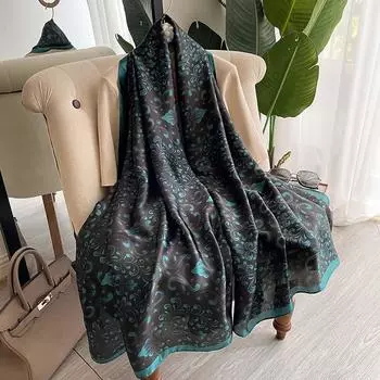 Шарф с принтом, большой художественный цветок, женская шаль, пляжное полотенце, женское озеро синий