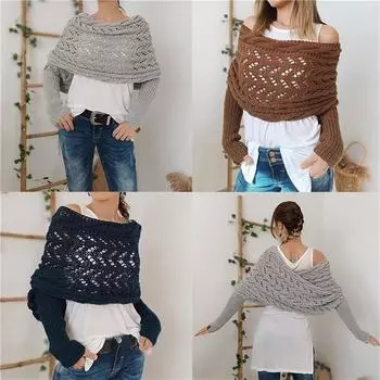 Шарф с рукавами многофункциональный вязаный свитер шаль накидка уютный рукав шаль накидка для женщин кофейный