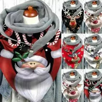 Шарф с треугольной пряжкой и европейским и американским рождественским принтом - имитация кашемира One Size чёрный