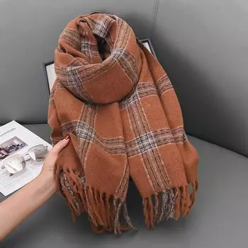 Шарф-шаль с бахромой и перекрестными полосками, двухсторонний, двухцелевой, теплый и высококачественный, утолщенный шарф для женщин 65-180CM серый