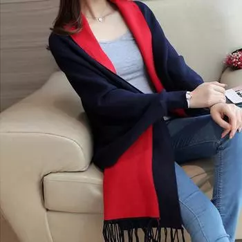 Шарф-шаль, свитер двойного назначения, вязаный кардиган, осенне-зимний сплошной цвет, популярная рубашка «летучая мышь», свободный повседневный плащ, женское пальто One Size чёрный