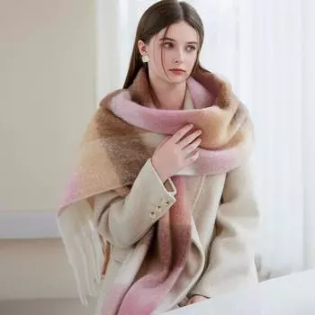 Шарф Теплый шарф Большой платок Клетчатый плед one size