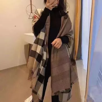 Шарф в британскую клетку, женский, осенне-зимний, теплый, имитация кашемира, большая шаль в валлийскую клетку, двусторонний гетерохром 200 верблюд