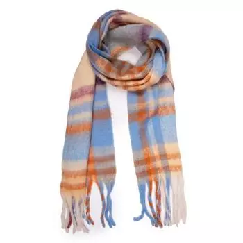Шарф в клетку с шерстяной бахромой 40х210 см Женский GERARD PASQUIER 210 синий