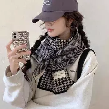 Шарф в клетку «Тысяча птиц», женский зимний искусственный кашемир 2024 года, новый универсальный теплый вязаный шарф для студентов и пар