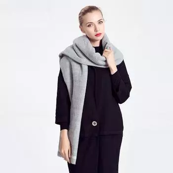 Шарф в осенне-зимнем стиле, высококачественный искусственный кашемир, однотонный, полосатый, с заусенцами по краю, большой платок 200*100cm серый