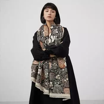 Шарф в стиле ретро с цветными блоками для женщин, свежий и милый, шаль с благоприятным узором, модная, теплая и мягкая на шею 180*65cm небесно-голубой