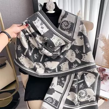 Шарф в виде кошки в кремовом стиле, милый шарф для студентки, шейный платок 185cm коричневый