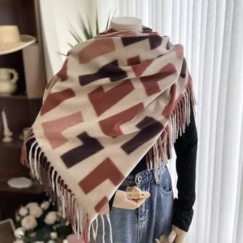 Шарф женский европейский и американский осень/зима новый стиль двухсторонний принт имитация кашемира теплая шаль универсальный кисточка утолщенный воротник 70-200cm