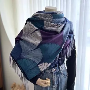 Шарф женский европейский и американский осень/зима новый стиль двухсторонний принт имитация кашемира теплая шаль универсальный кисточка утолщенный воротник 70*180cm