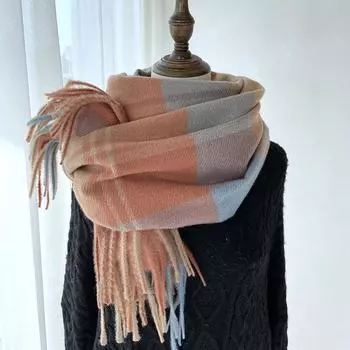 Шарф женский новый осенне-зимний универсальный клетчатый имитация кашемира кисточка шаль студенческая пара толстый теплый шарф 70-180cm