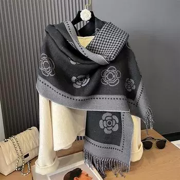 Шарф женский осенне-зимний из пряжи Camellia Thousand Bird Grid двусторонний теплый шарф-шаль 185cm хаки