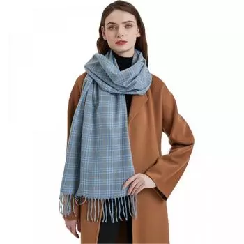 Шарф женский, осенне-зимний, клетчатый шарф с кисточками, Британская академия любви, женская шаль синий
