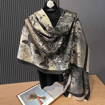 Шарф женский осенне-зимний новый товар кашемировая смесь двухсторонний цветной теплый платок толстый длинный шарф высокого класса модный и универсальный 180*65CM серый