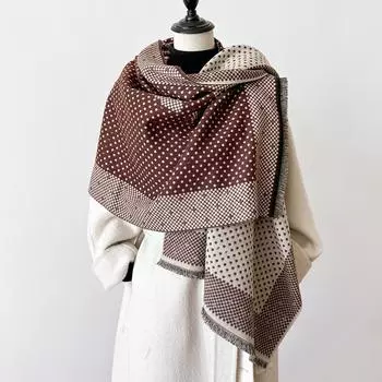 Шарф женский с принтом в виде качелей и зимних птиц в горошек, простой, высокого класса, с шалью 185 коричневый