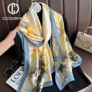 Шарф Женский Шелковый Шарф Элитный Бренд Дизайнерский Шарф для Женщин Атласный Платок Элегантный Женский Шарф Шелковая Шаль Бандана Шарфы WJ004 180cm-90cm