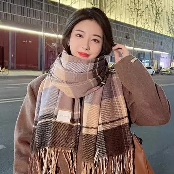 Шарф женский универсальный клетчатый утолщенный студенческий парный шарф мужской кашемировый теплый