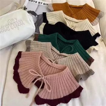 Шарф женский универсальный теплый шарф протектор шеи грибок кукольный воротник литературный ретро шаль поддельный воротник снаружи One size бежевый