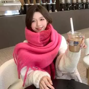 Шарф женский зимний цветной полосатый мохеровый с бахромой утолщенный для сохранения тепла студенческий шарф мужской Tide