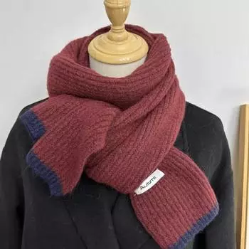 Шарф женский зимний однотонный шарф в японском стиле колледжа утолщенный теплый вязаный шерстяной шарф для пар мужской Tide бордовый