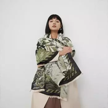 Шарф женский зимний платок с двойным назначением удлиненный и утолщенный с кисточками ретро элегантный темпераментный шарф 180*65cm небесно-голубой