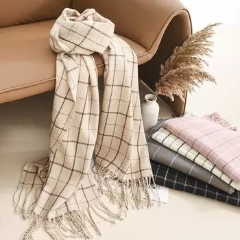 Шарф женский зимний премиум ретро клетчатый теплый парный шарф мужской 65*200cm