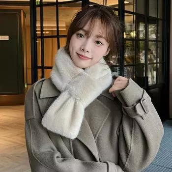 Шарф женский, зимний, роскошный вариант, искусственный мех, шарф из меха норки Милан, двусторонний теплый меховой воротник, детский 90CM абрикосовый