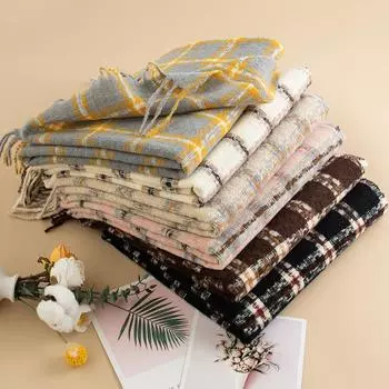 Шарф женский зимний Sense Of Luxury для мужчин и женщин Простой клетчатый узор Теплый ворот 60*176cm