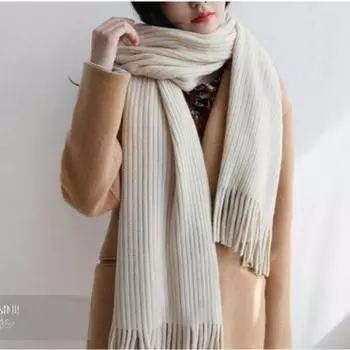 Шарф женский зимний студенческий новый вязаный парный утолщенный теплый женский однотонный цвет шарфы с кисточками One Size чёрный