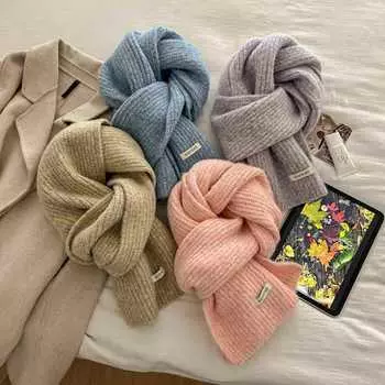 Шарф женский зимний вязаный шерстяной премиум Sense теплый новогодний красный парный шарф светло-синий