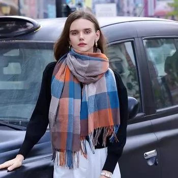 Шарфы для женщин, зимний треугольный шарф, классический клетчатый теплый шарф, мягкие шарфы большого размера, большая вязаная шаль с запахом 68*182cm серый