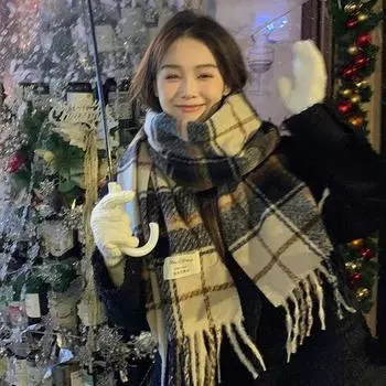 Шарфы унисекс женские зимние классические британские клетчатые шарфы мужские теплые длинные шаль пара