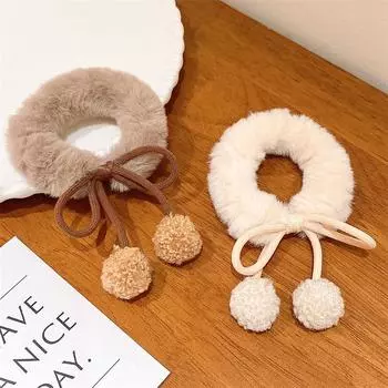 Шарик из овечьих волос Веревка для волос вишневого цвета Милая девушка с бантиком Петля для волос Мяч Украшение для волос Эластичные ленты для волос бежевый