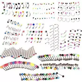 Шарик Конус Игральные кости Горный хрусталь Брови Губа Язык Нос Пупок Кольца Пупка 6pcs