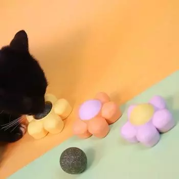 Шарики из кошачьей мяты для кошек, конфеты, шарики для закусок, которые можно лизать, кошачья трава для кошек, жевание моляров, чистка, улучшение пищеварения, забавная игрушка для дрессировки кошек orange purple 1pc