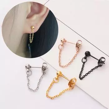 Шариковая цепочка, 1 пара, серебро, золото, черный, модные украшения, серьги-гвоздики в стиле панк, вечерние подарки, серьги-куртки для женщин, уникальные поставки