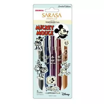 Шариковая гелевая ручка Zebra Sarasa Clip 0,5 мм Vintage Disney 5 цветов набор JJ15-DS2305-5C