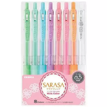 Шариковая гелевая ручка ZEBRA Sarasa Clip 0.5 молочная 8 цветов JJ15-8C-MK