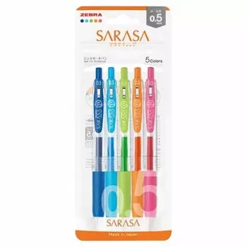 Шариковая гелевая ручка Zebra Sarasa Clip 0,5 мм, набор из 5 цветов N JJ15-5C-N