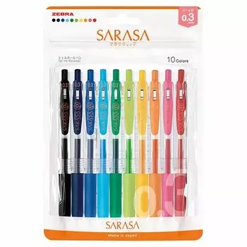 Шариковая гелевая ручка Zebra Sarasa Clip 10 цветов, набор N 0,3 мм JJH15-10C-N