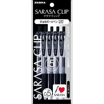 Шариковая гелевая ручка ZEBRA Sarasa Clip, черная, 5 шт., 0,5 P-JJ15-BK5