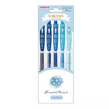 Шариковая гелевая ручка Zebra Sarasa Clip Flower Bouquet Nemophila, набор из 5 цветов, 1 шт. по 0,5 мм JJ15-NP-5C (Пакет 1)