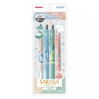 Шариковая гелевая ручка Zebra Sarasa Clip Moomin, набор из 4 черных чернил 0,5 мм JJ29-MM-4C