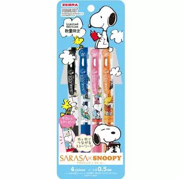 Шариковая гелевая ручка Zebra Sarasa Clip Snoopy 4 цвета, набор A 0,5 JJ29-SN4-4C-A