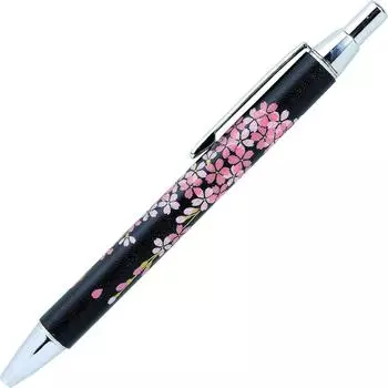 Шариковая ручка Hashimoto Lacquerware из натуральной кожи, черная кожа, цветущая плакучая вишня, коробка из павловнии