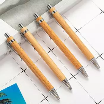 Шариковая ручка из бамбукового дерева, кончик пули 1,0 мм, синие черные чернила